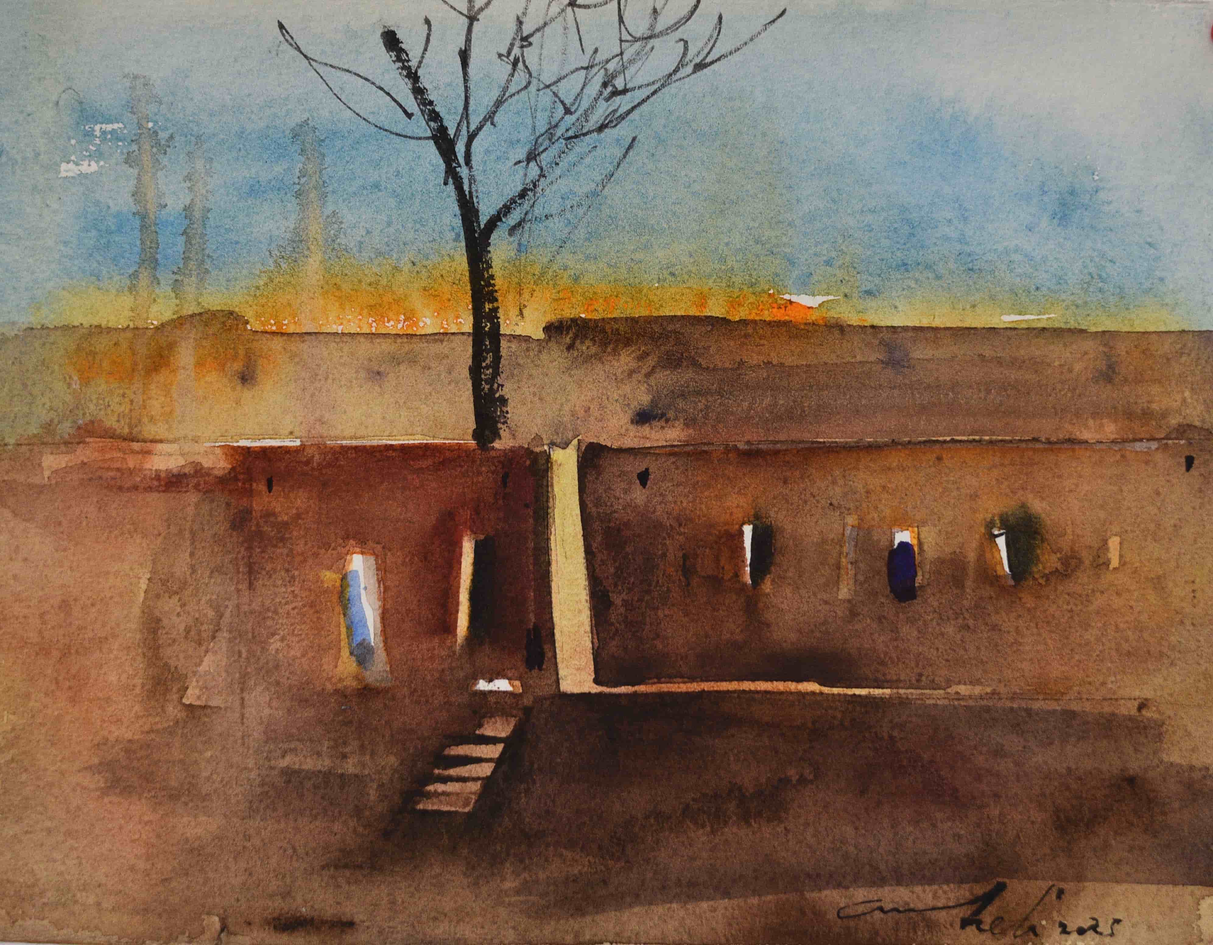 Vertical Tree In Brown Landscape