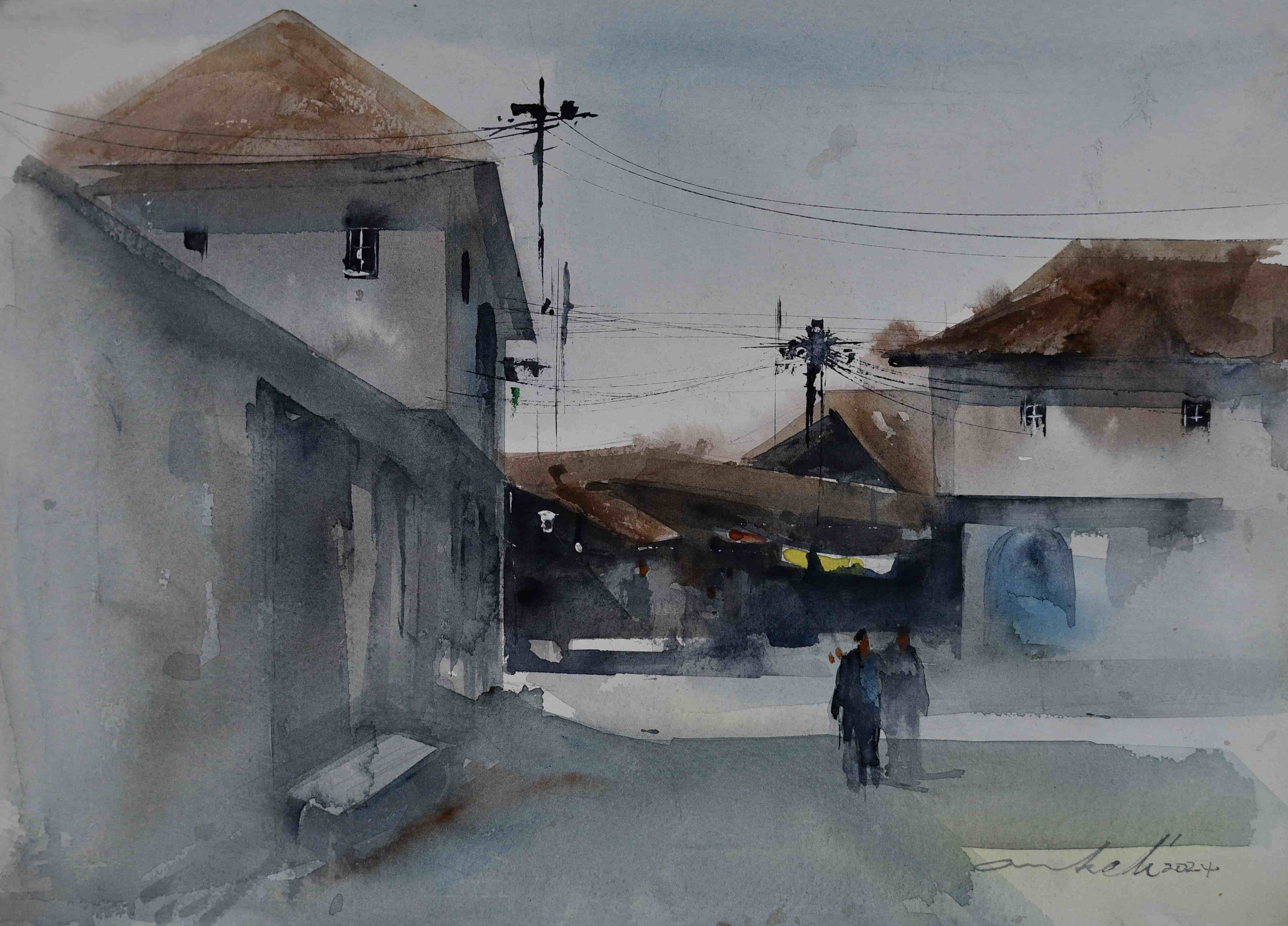 Town Corner With Telephone Pole