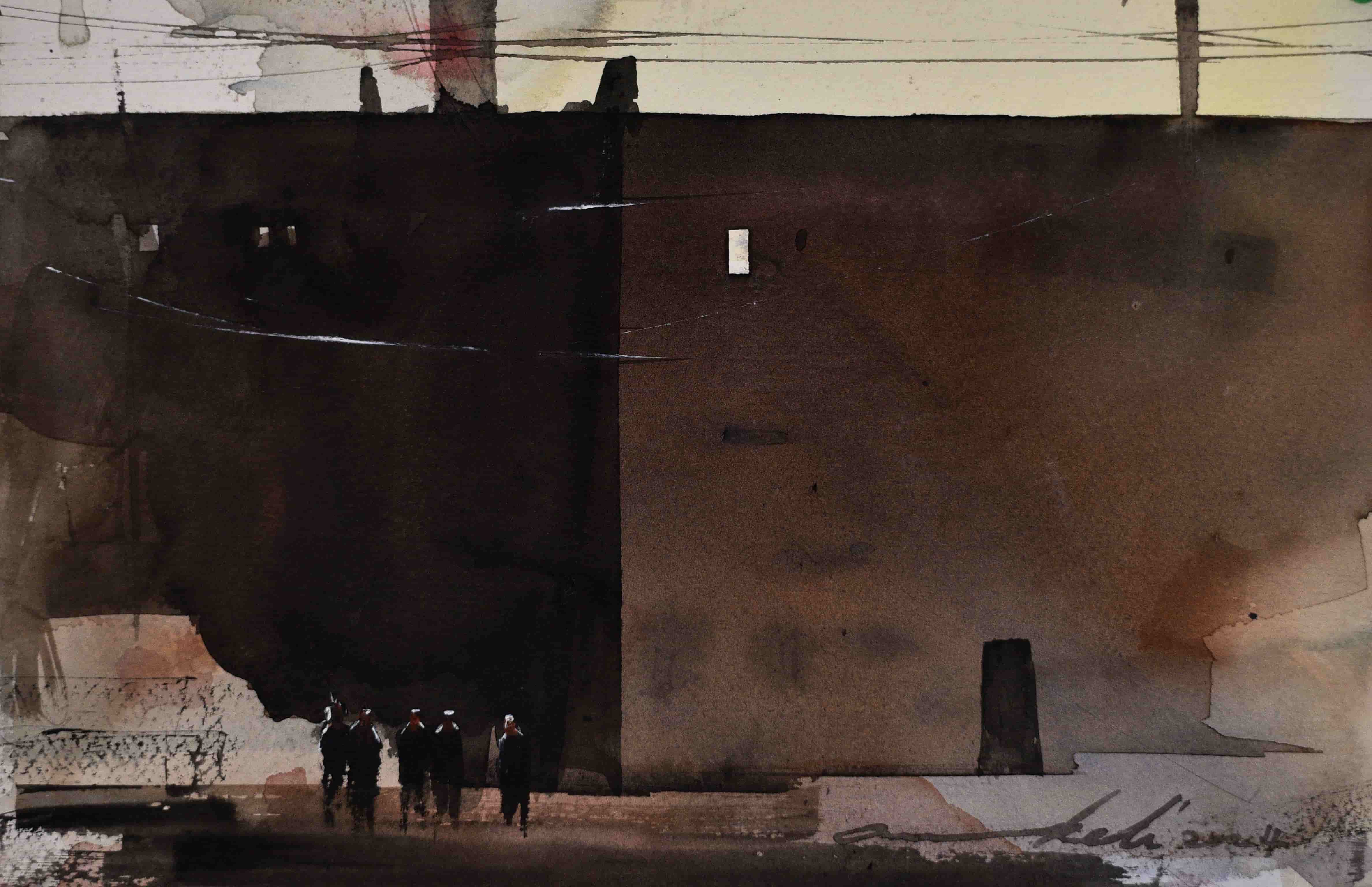 Figures Against A Dark Wall