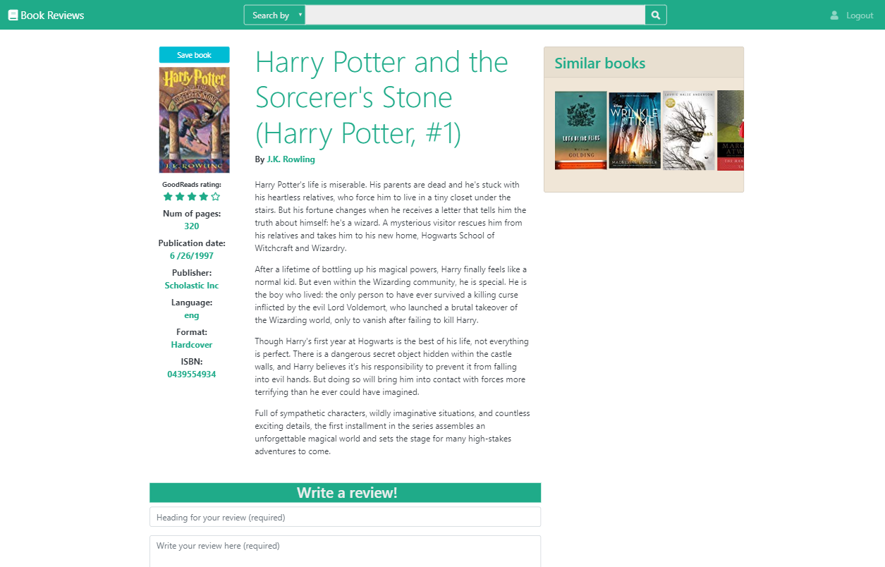 Book Reviews project website screenshot