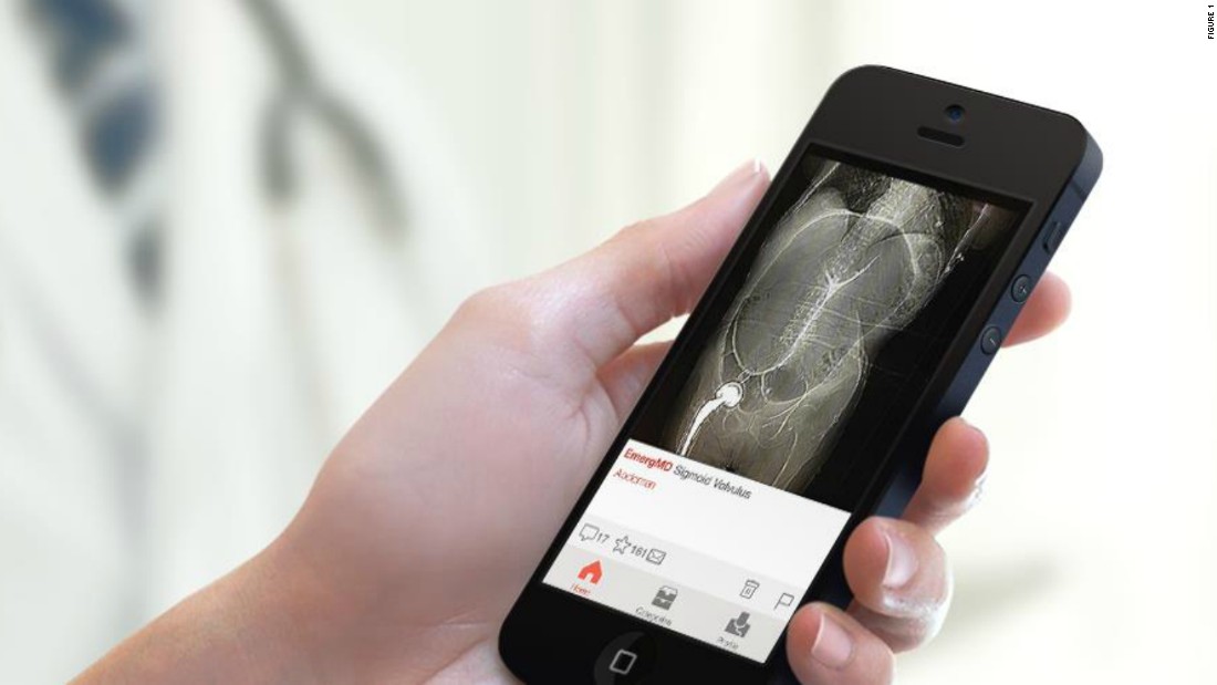 Close up of a hand holding a mobile device with a healthcare app on the screen