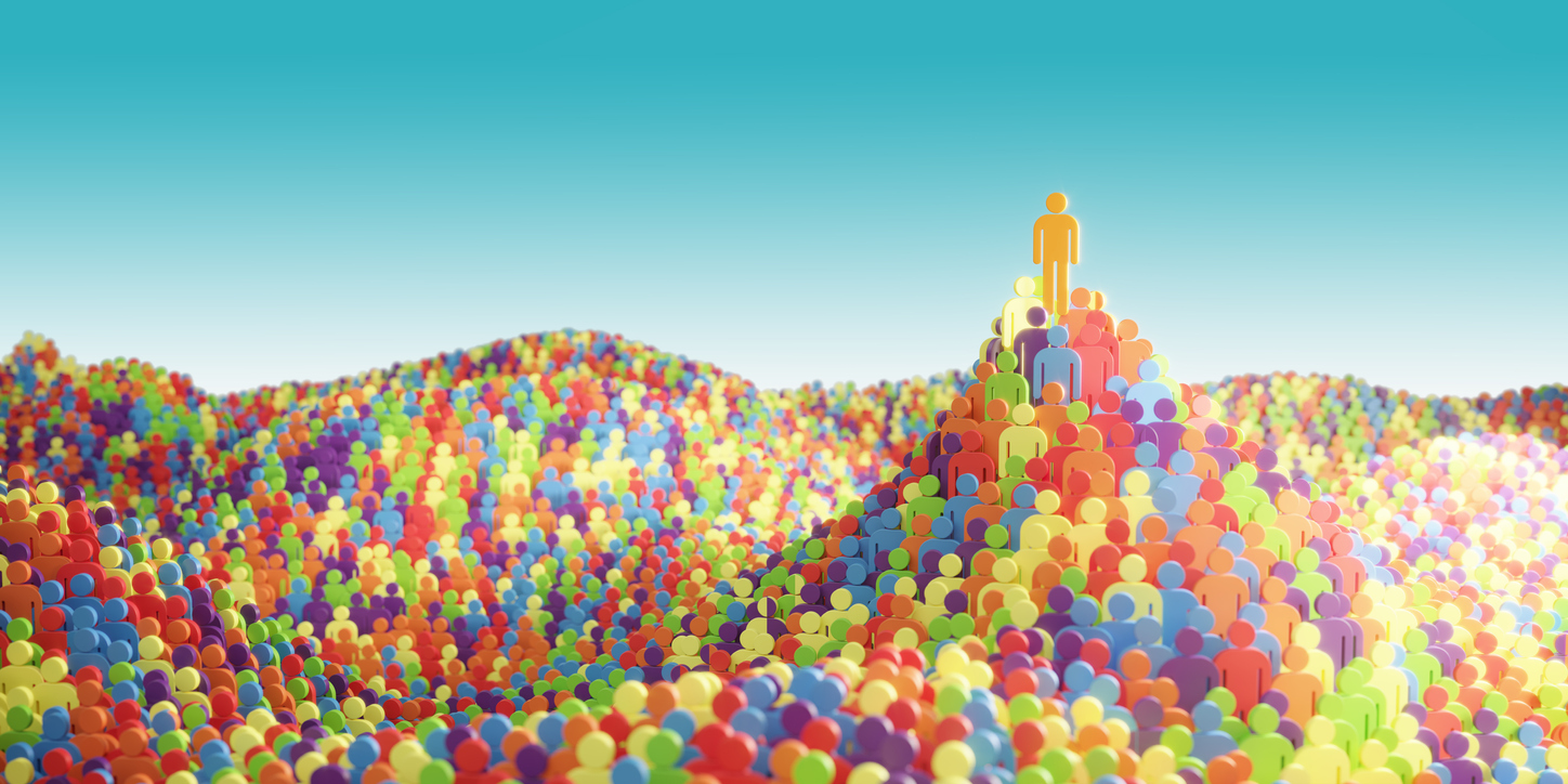 A landscape made up of tiny multi coloured figures
