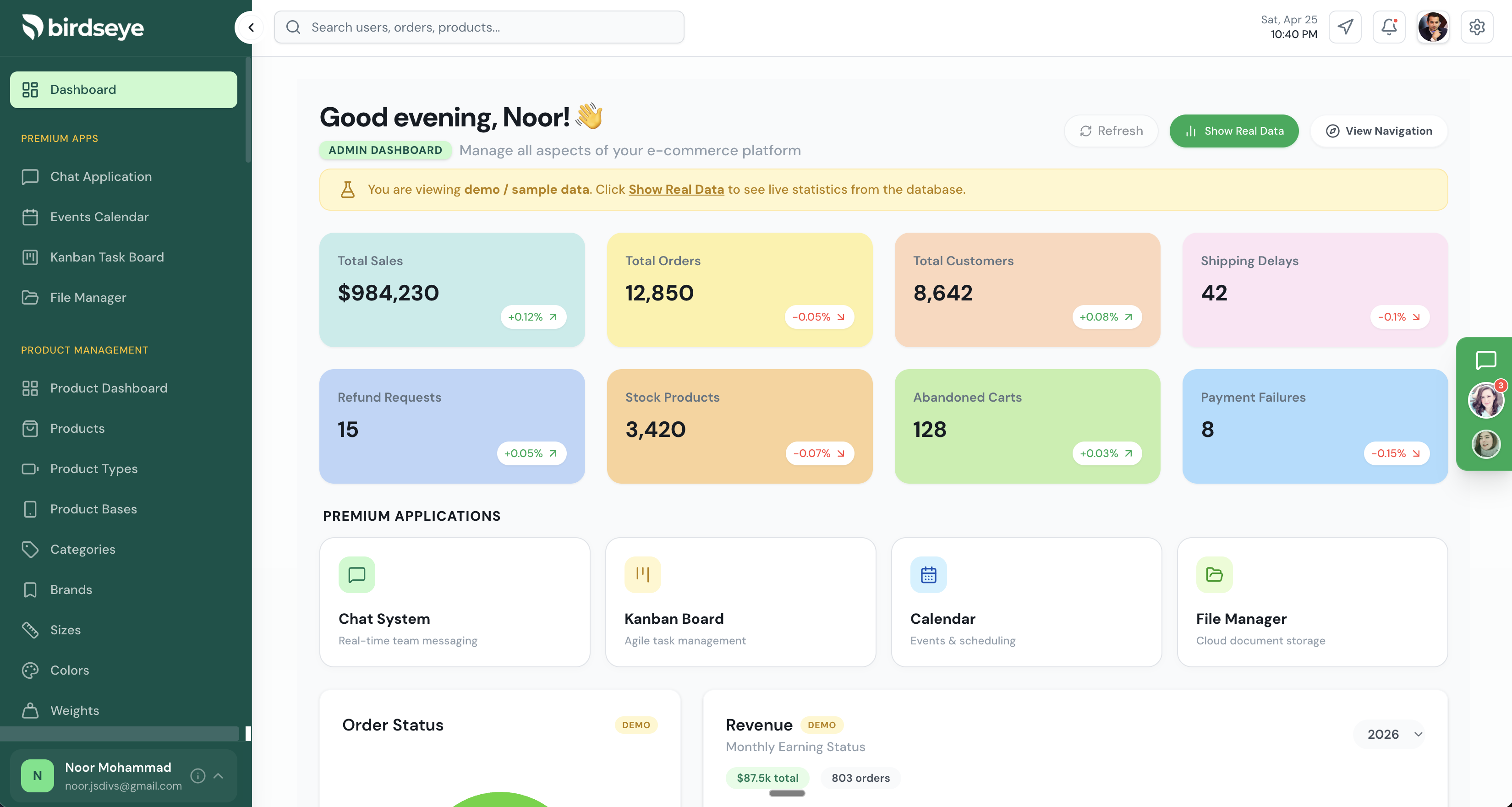 Birdseye Admin Dashboard Preview