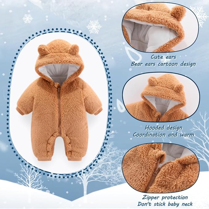 Baby Bear Outfit Suit Girls Boys Fleece Jumpsuit thumbnail 5