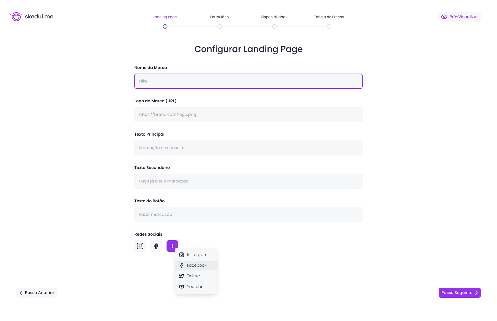 Skedul - Landing Page configuration wizard