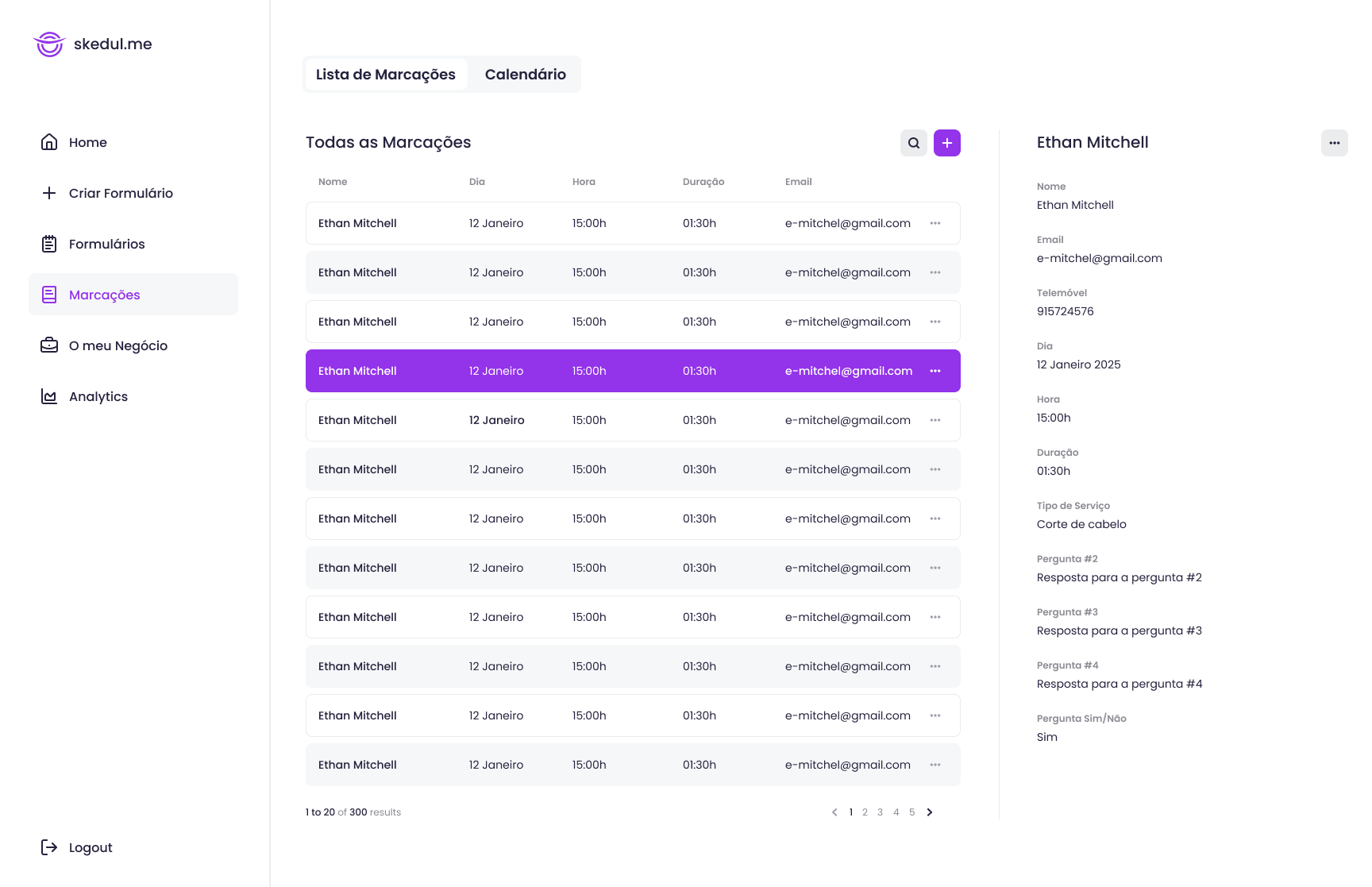 Skedul - Bookings page