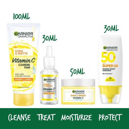 Garnier Glow Max Routine Kit - SPF 50 Sunscreen, Vitamin C Cleanser 100ml, Water Gel 50ml, Day Serum 30ml
