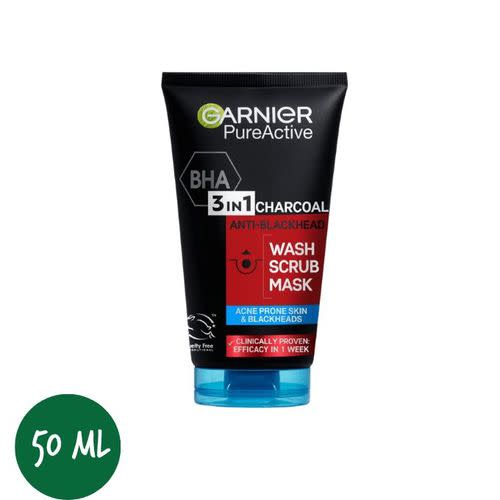 Garnier Pure Active 3-in-1 Anti-Blackhead Wash, Scrub & Mask – 50ml