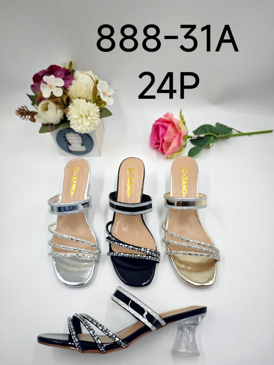 Rhinestone Strap Heeled Sandals