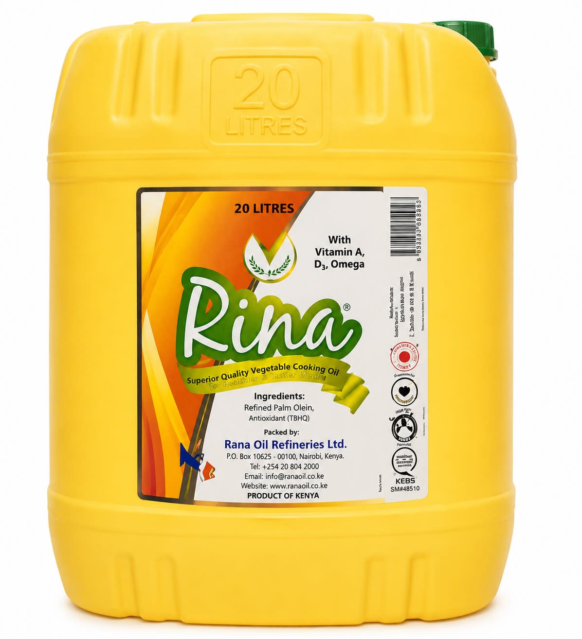 Rina 20L Superior Quality Vegetable Cooking Oil | Bulk Commercial Cooking Oil with Vitamins A, D3 & Omega
