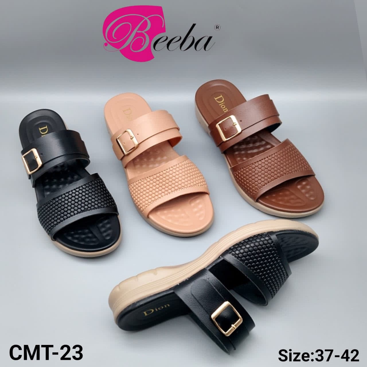 Beeba Dion Women's Double-Strap Comfort Slide Sandals – Orthopedic Style Cushioned Open-Toe Flats