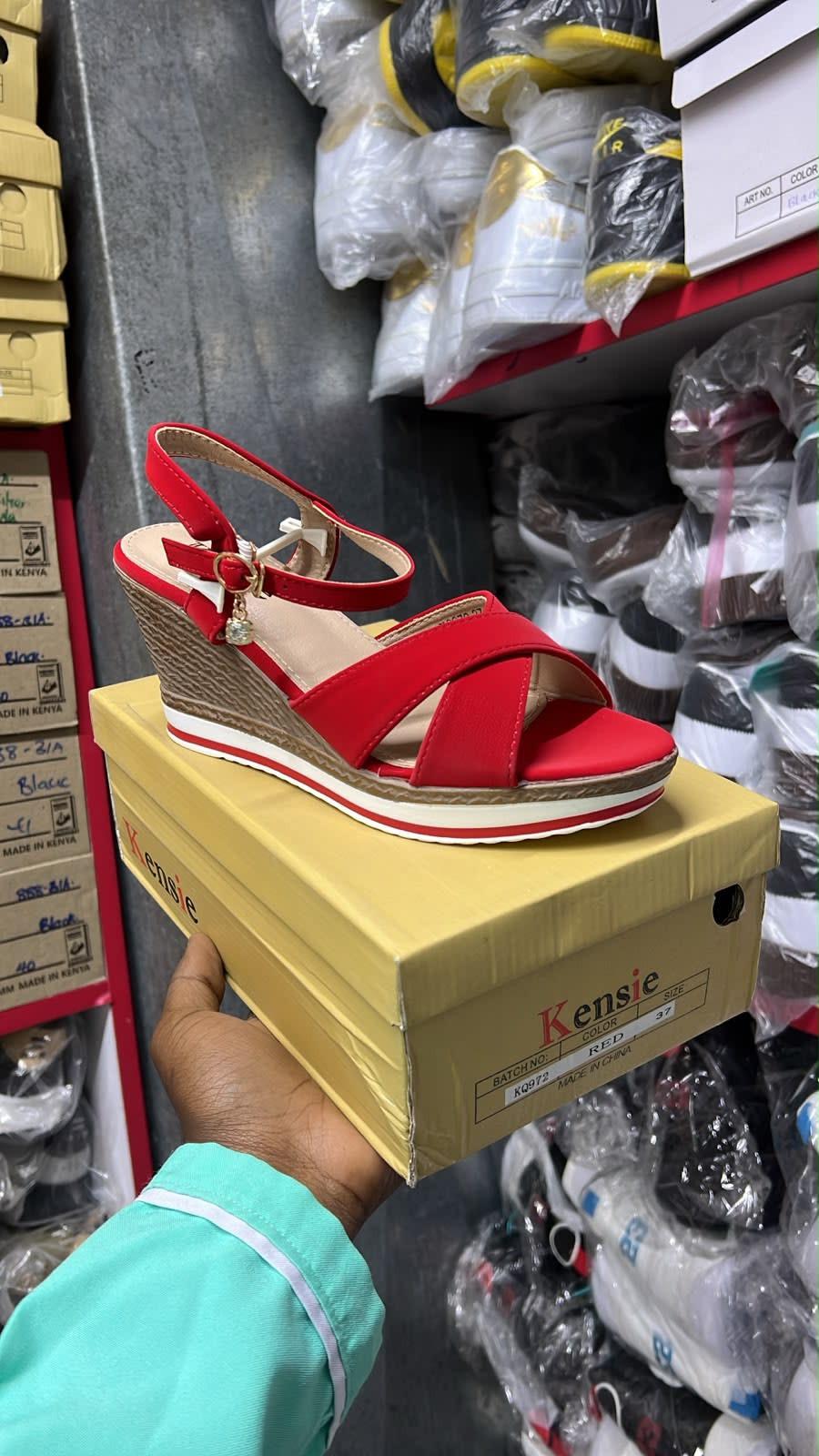 Women’s Elegant Red Cross-Strap Wedge Sandals – Lightweight Platform Dress Shoes with Ankle Buckle Closure