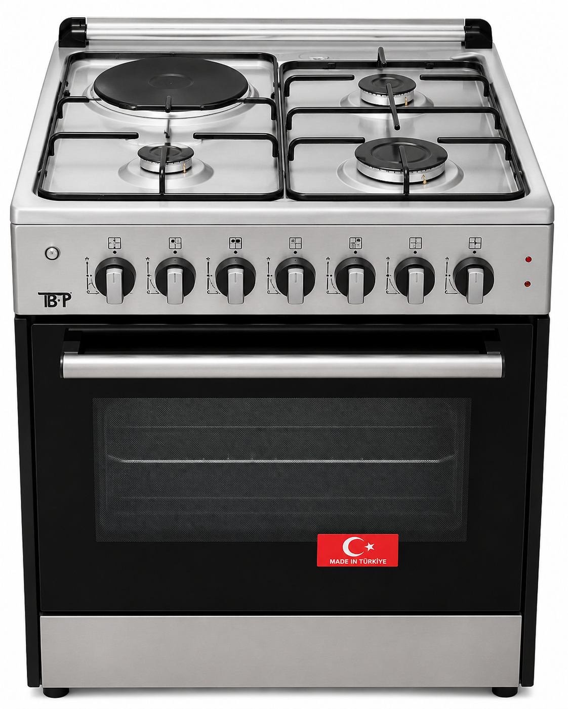 TBP Turkey Made 60×60 Standing Cooker | 3 Gas + 1 Electric Cooker with Turbo Fan & Cast Iron Pan Supports