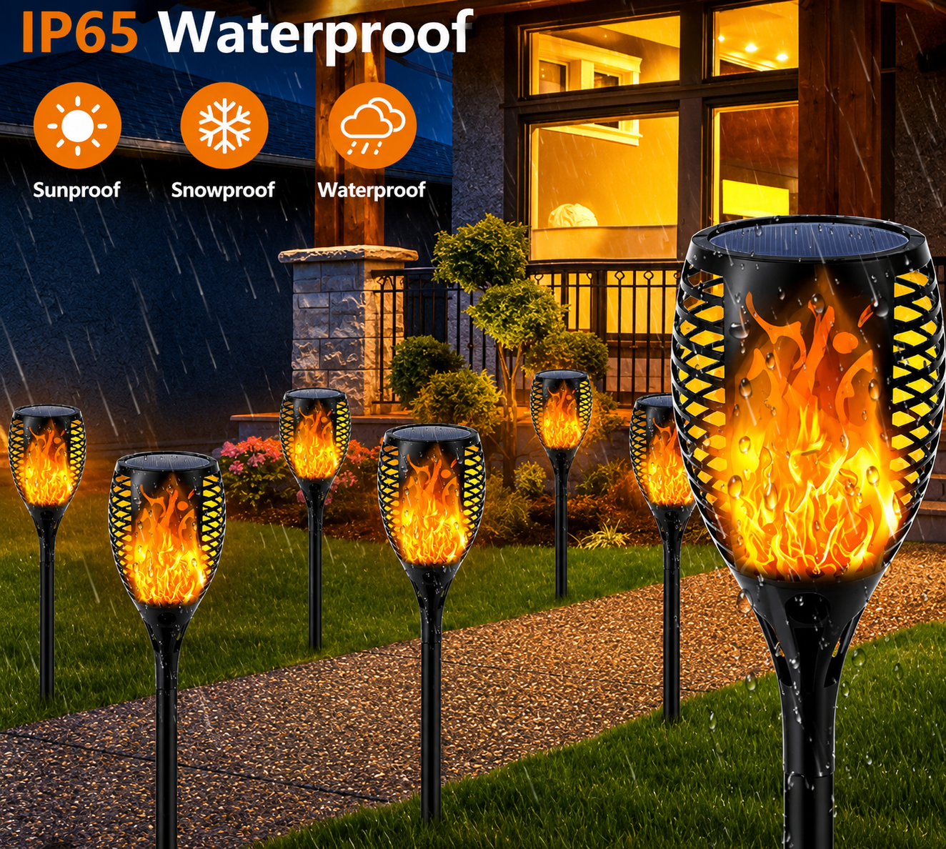 Solar Flickering Garden Flame Lights with Ground Stakes | Waterproof Outdoor Solar Torch Lights for Garden Decoration