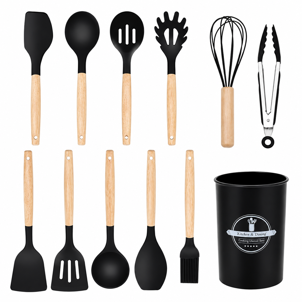 12 Pieces Silicone Kitchen Cooking Utensil Set | Non-Stick Heat Resistant Cooking Tools with Spoon, Spatula, Whisk & Brush