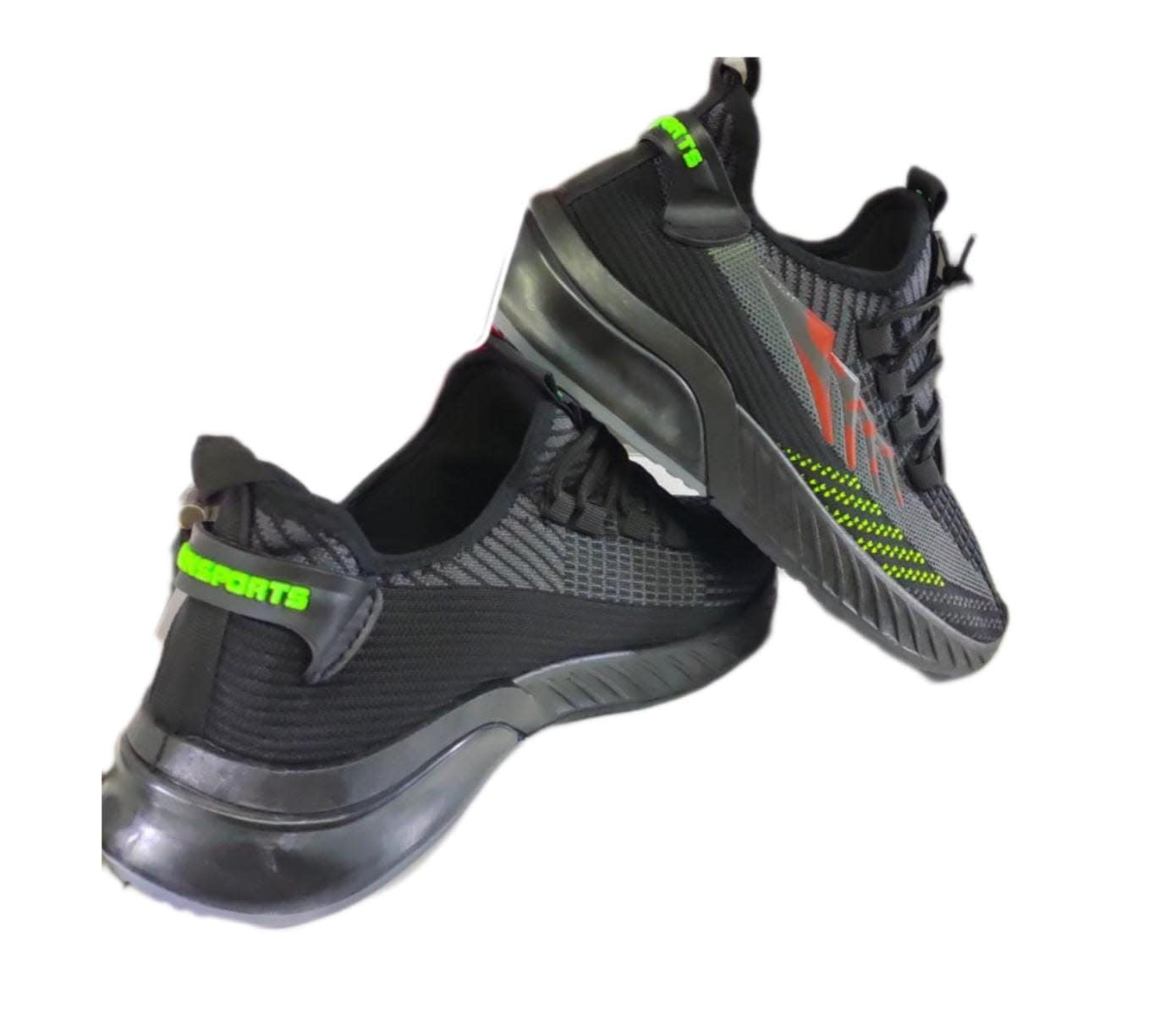 Men's Lightweight Breathable Sports Sneakers – Black & Neon Athletic Running Shoes