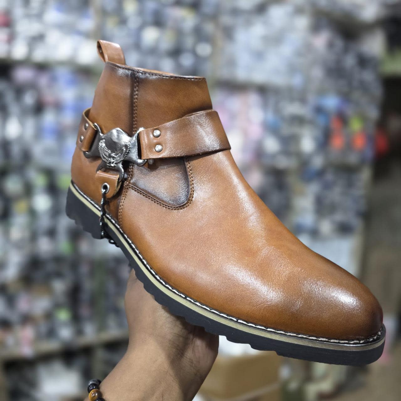 Men's Buckle Strap Ankle Boots with Statement Hardware