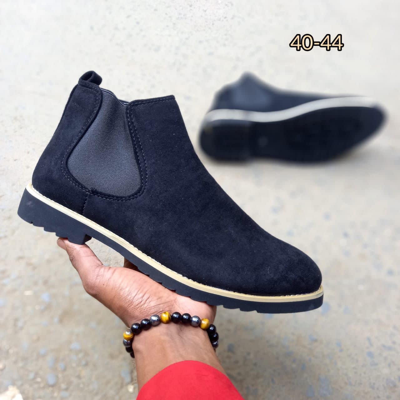 Men's Black Suede Chelsea Boots – Slip-On Ankle Shoes with Contrast Midsole Trim (Sizes 40-44)
