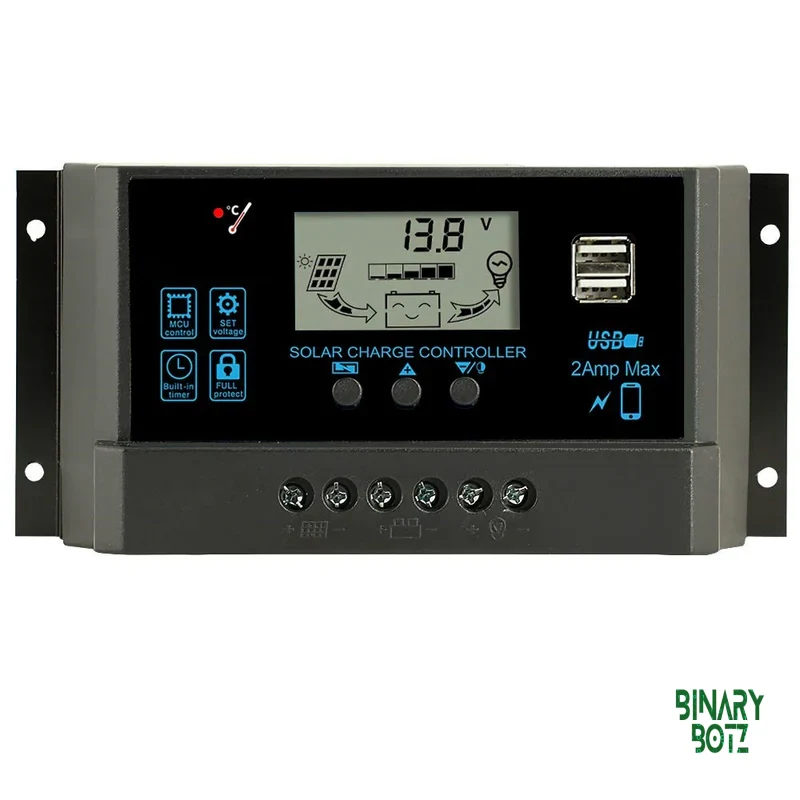 60A Solar Charge Controller 12V/24V LCD Display USB Port for Arduino ESP32 Projects product image