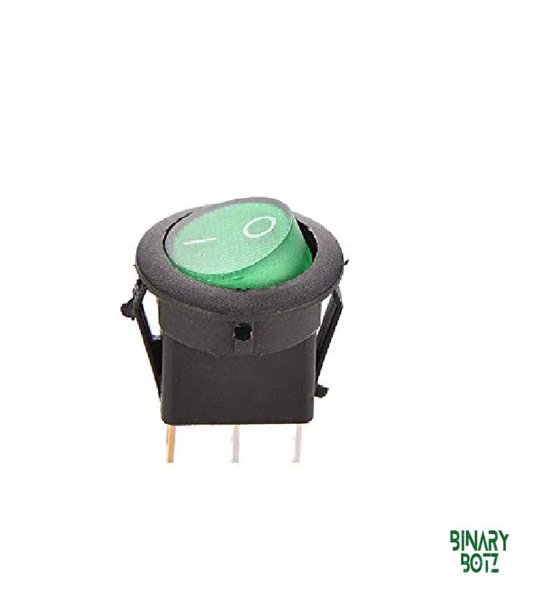 SPST Round Rocker Switch 6A 250V AC with Green LED Indicator for Arduino ESP32 Projects product image