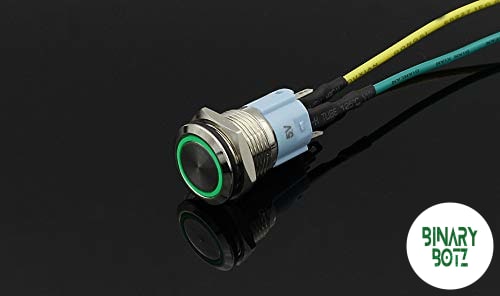 12mm Green LED Momentary Push Button Switch - Stainless Steel Metal for Arduino & DIY product image