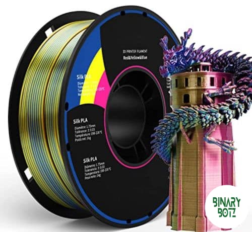 Silk Tri Red, Gold, and Purple 1.75mm PLA Filament – High-Quality Polychromatic Tri-Colour 3D Printing Material product image
