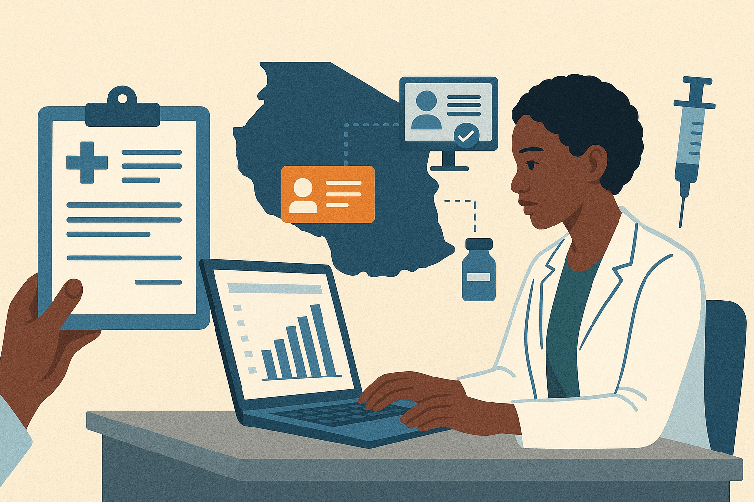 Health provider working on computer