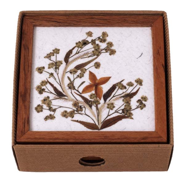 Shradhanjali — Glass Coaster Square Bouquet Set Of 6 In Box — Design I