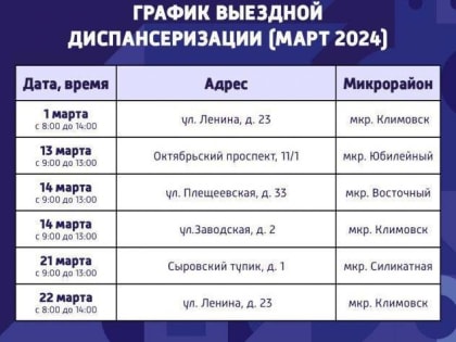График выездной диспансеризации в Подольске на март 2024 года