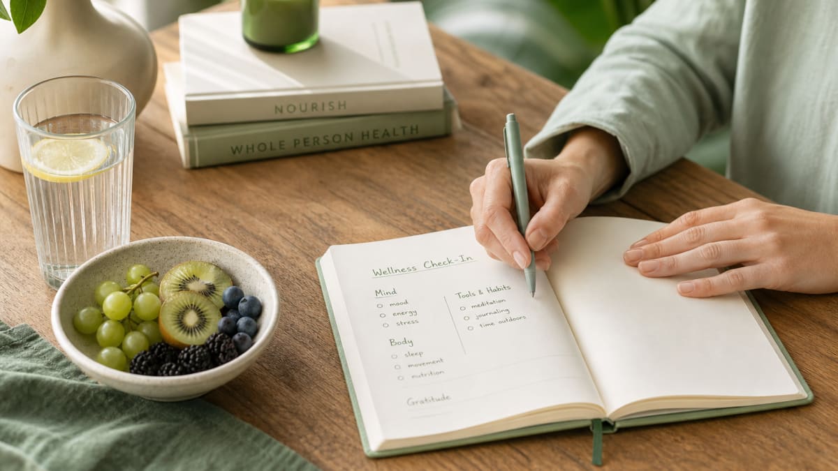 Wellness journal and nutrition notes as part of integrative psychiatric care