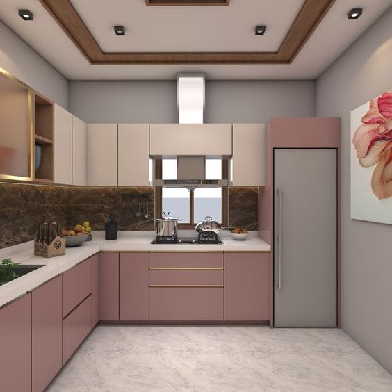 Stylish modular kitchen with neutral palette and clean layout