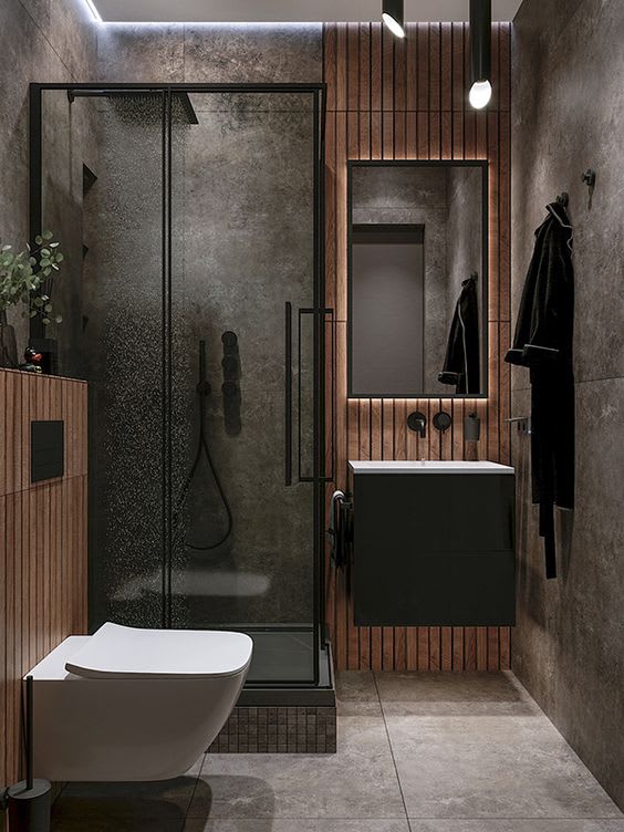 Compact living area with custom storage and lighting