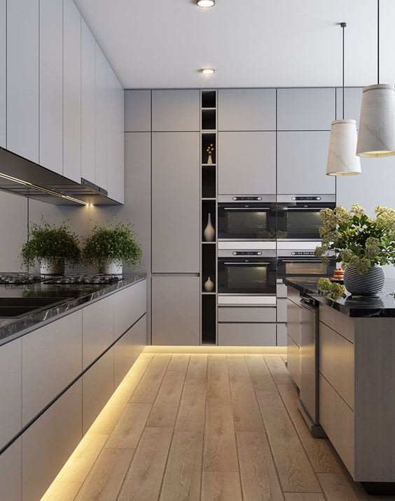 Compact kitchen design with smart storage and neutral tones