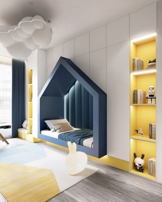Interior wall design with storage and display shelves