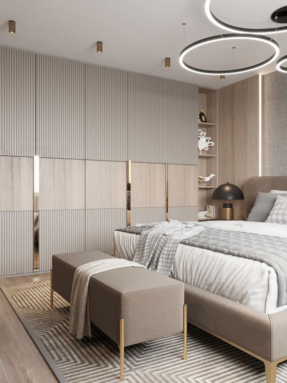Wardrobe with integrated study unit in bedroom