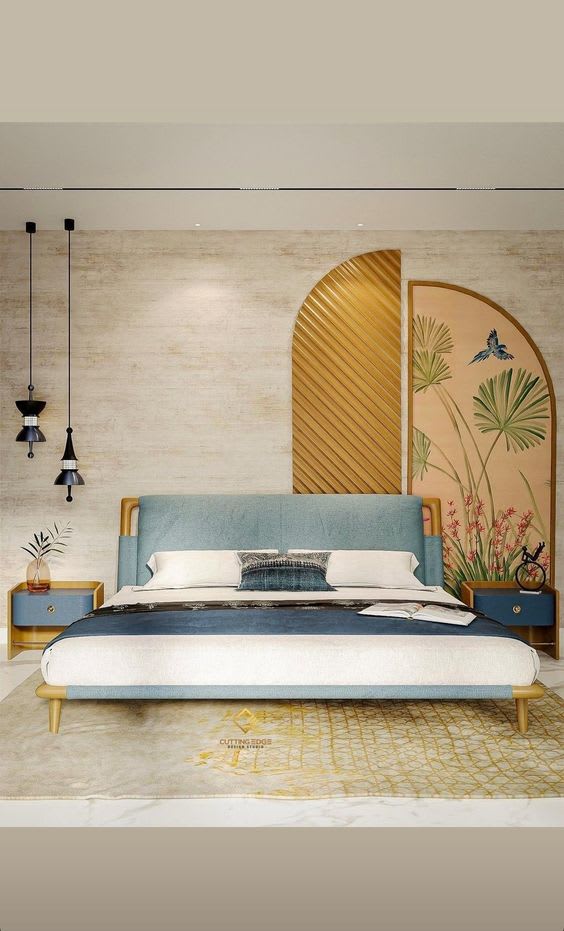 Minimal bedroom with soft neutral tones and built-in wardrobe