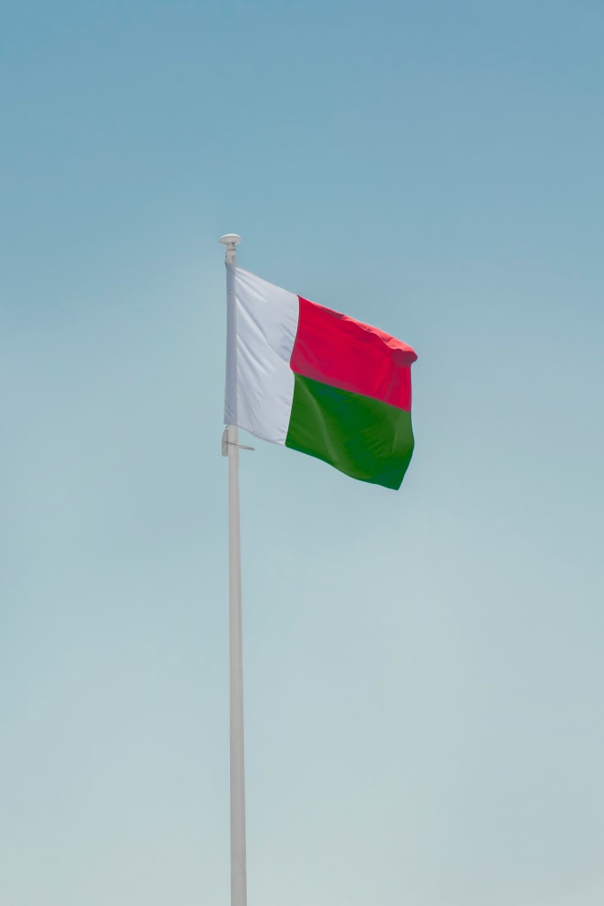 The National Flag of Madagascar on a Pole