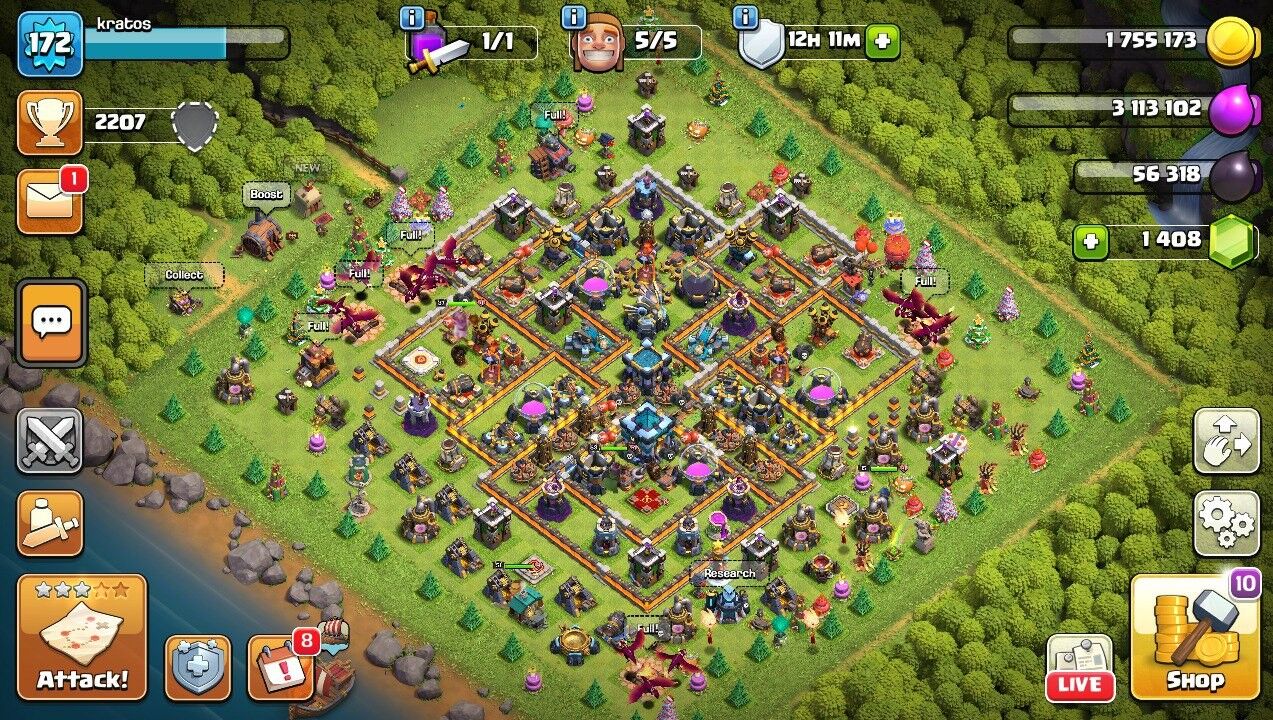 🥷TH 13 🖤 172 LVL 🖤 2207 Trophy 🖤 1425 Gems 🖤 51 BK 🖤 53 AQ 🖤 37 GW 🖤 15 RC 🖤 Full Access 🖤 IOS/ANDROID (Screenshots Inside)🥷