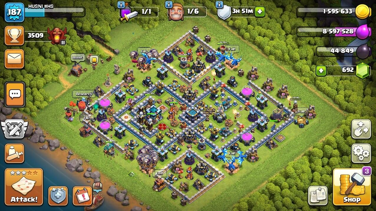 🥷TH 13 🖤 187 LVL 🖤 3509 Trophy 🖤 693 Gems 🖤 57 BK 🖤 61 AQ 🖤 43 GW 🖤 13 RC 🖤Full Access 🖤 IOS/ANDROID (Screenshots Inside)🥷