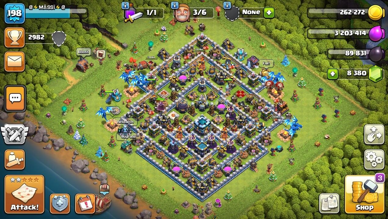 🥷TH 13 🖤 198 LVL 🖤 2982 Trophy 🖤 8381 Gems 🖤 61 BK 🖤 66 AQ 🖤 43 GW 🖤 7 RC 🖤Full Access 🖤 IOS/ANDROID (Screenshots Inside)🥷