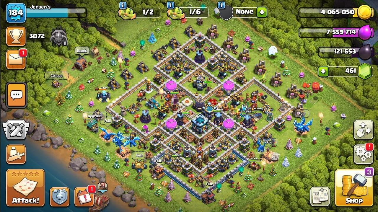 🥷TH 13 🖤 184 LVL 🖤 3072 Trophy 🖤 464 Gems 🖤 49 BK 🖤 61 AQ 🖤 45 GW 🖤 15 RC 🖤Full Access 🖤 IOS/ANDROID (Screenshots Inside)🥷