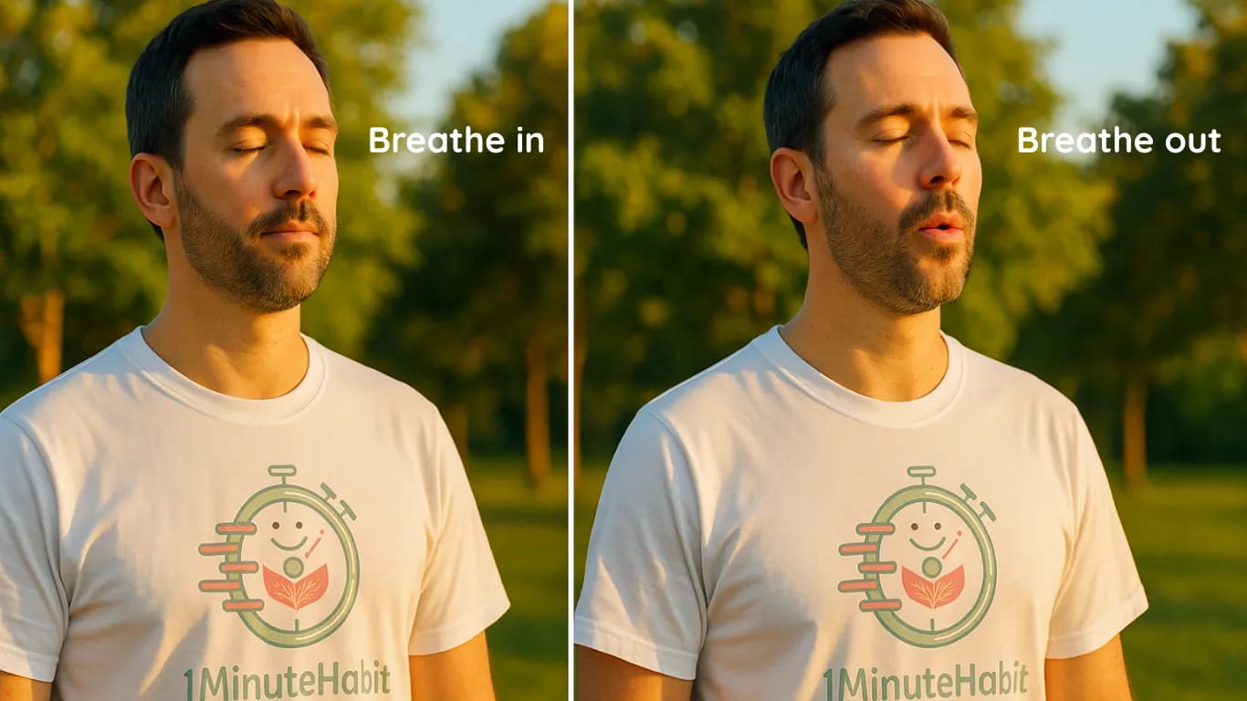 5 Mal durch die Nase einatmen, durch den Mund ausatmen