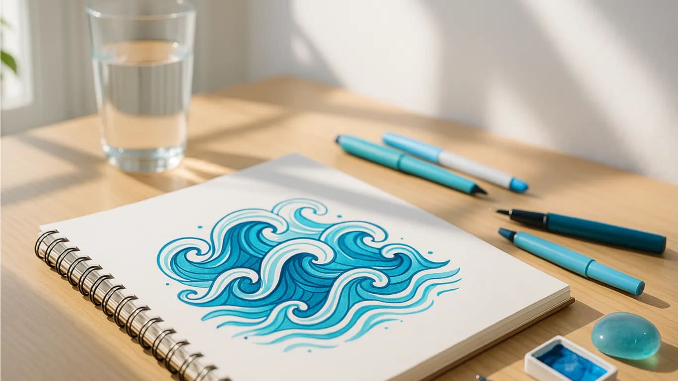 Kritzele Wellen oder fließendes Wasser