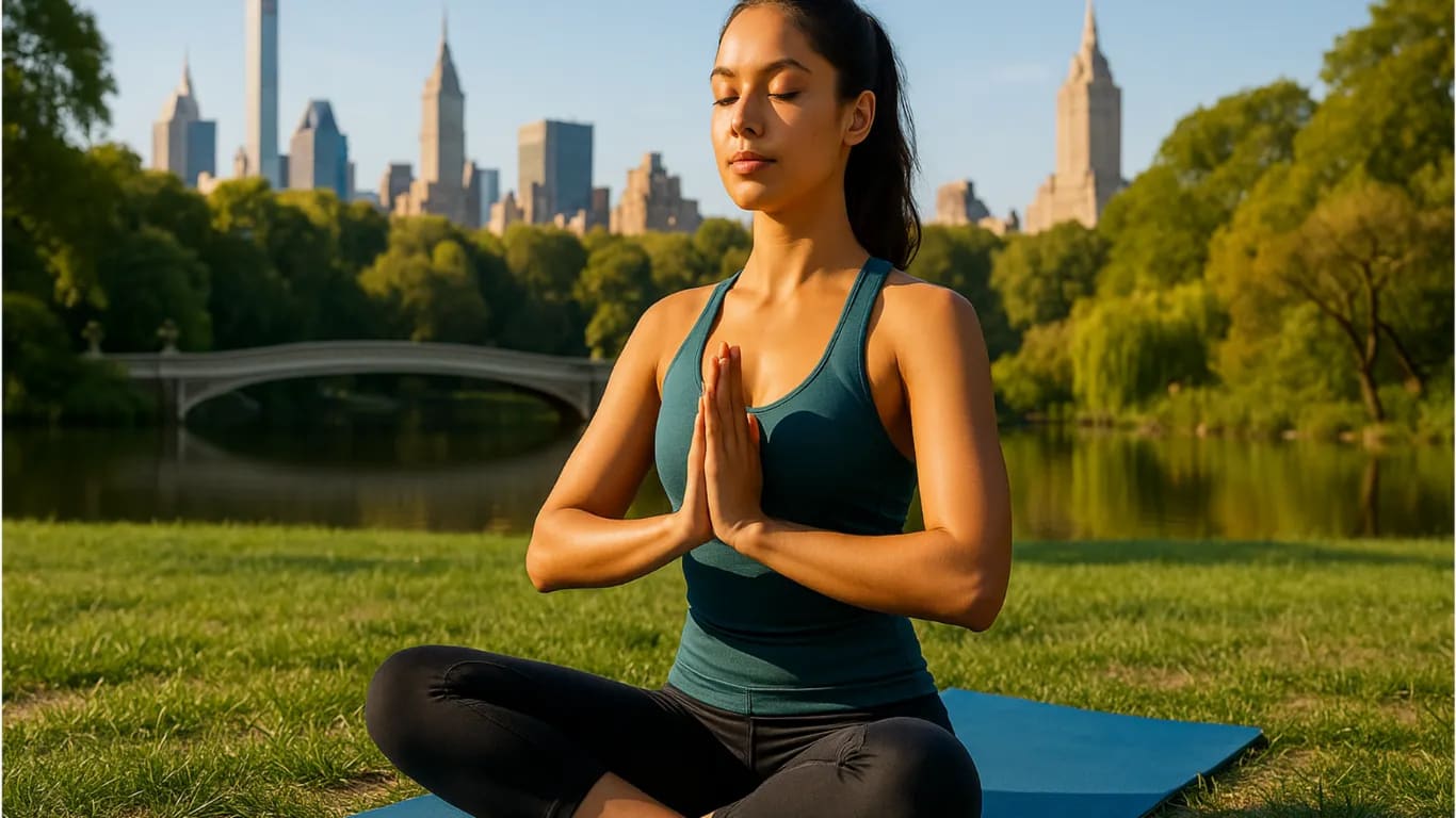 Estiramiento de oración: presiona las palmas juntas en el pecho, baja las manos 20 segundos