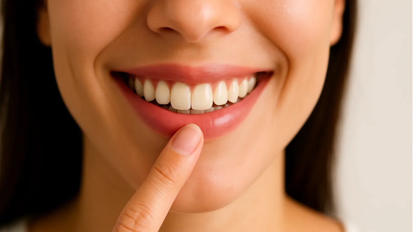 Fahre mit deinem Finger über deine Lippen, während du lächelst