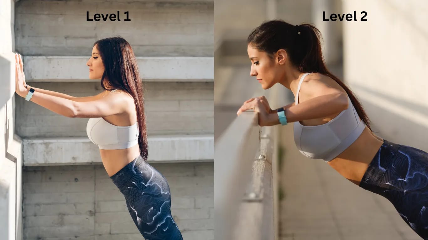 Mache 1 Minute Liegestütze an der Wand