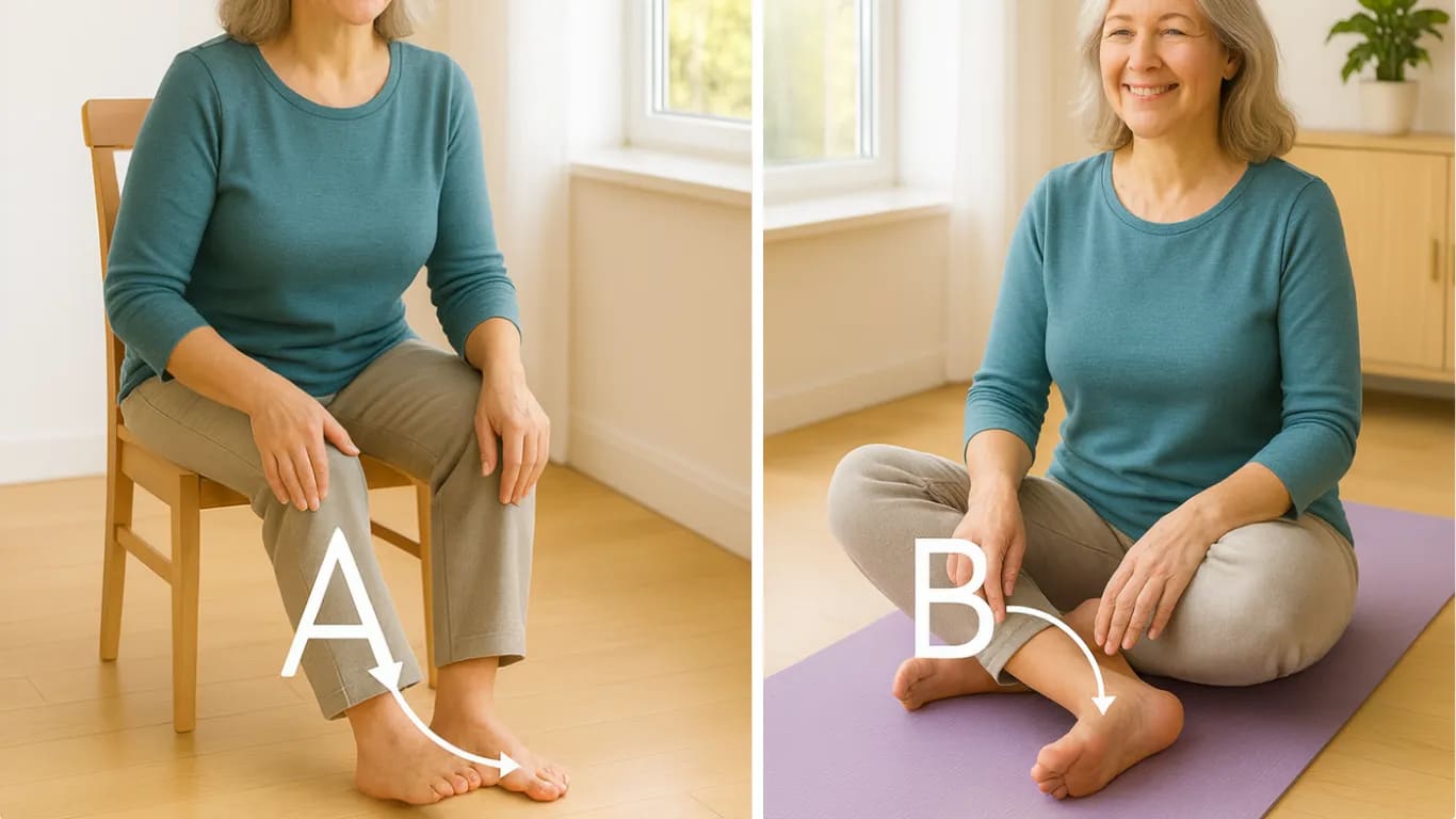 Schreibe das Alphabet mit deinen Fußgelenken (jeder Fuß)