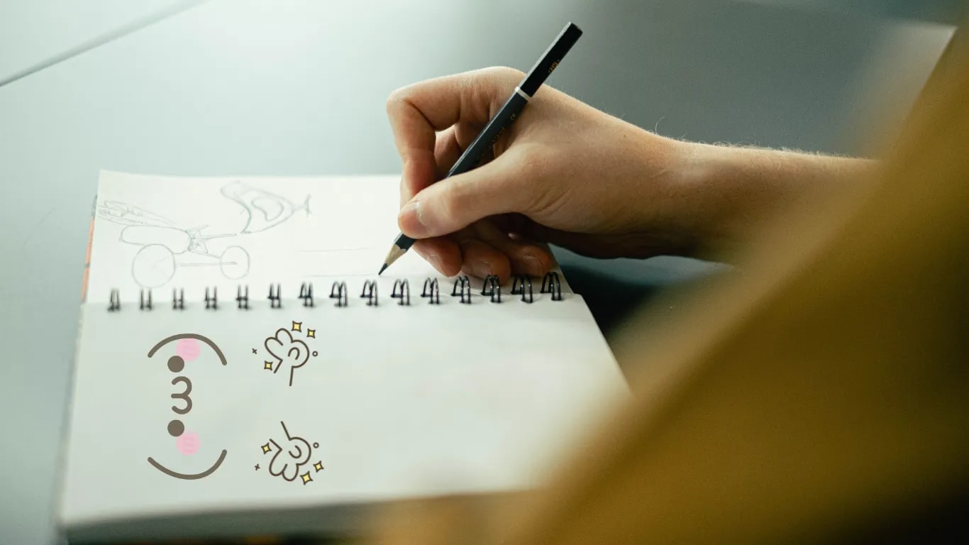 Kritzele etwas auf ein Blatt Papier