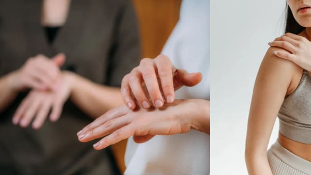 Gently tap your shoulders and upper arms