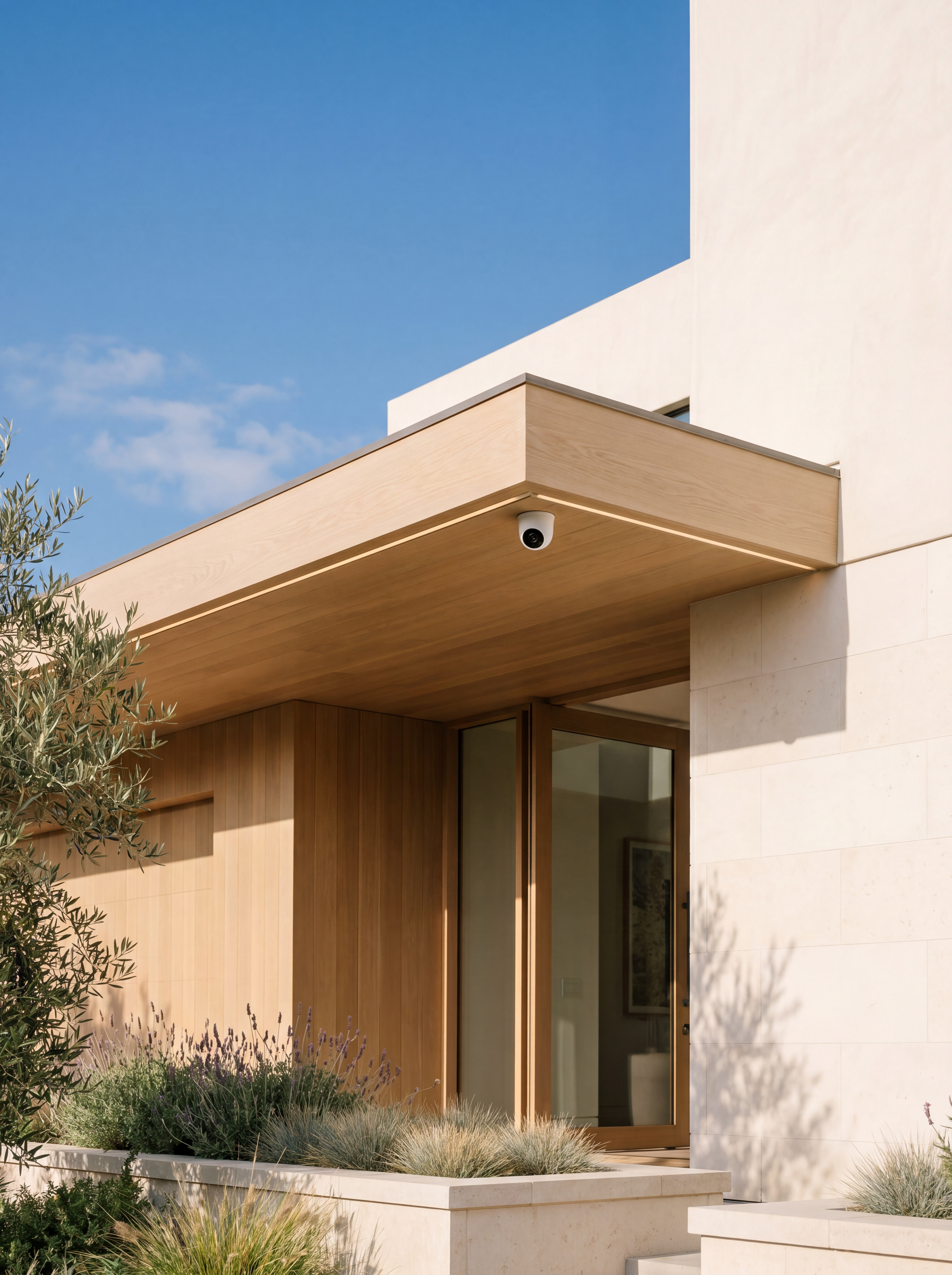 Cameras you can check — minimal security camera integrated into modern California home entrance